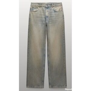 Zara Dirty Denim Light Wash Jeans High Waisted Wide Straight Leg 100% Cotton 10